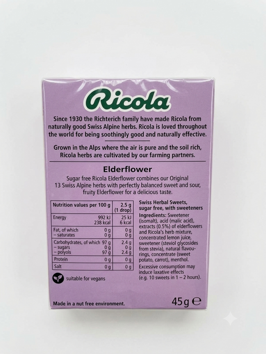 Ricola Sugar Free Elderflower Swiss Herbs 45g