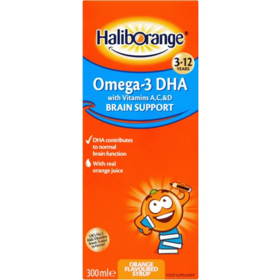 Haliborange Omega-3 DHA Brain Support Orange Flavoured Syrup, 3-12 Years 300ml (T)