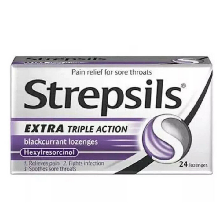 Strepsils Extra Triple Action Blackcurrant - 24 Lozenges 