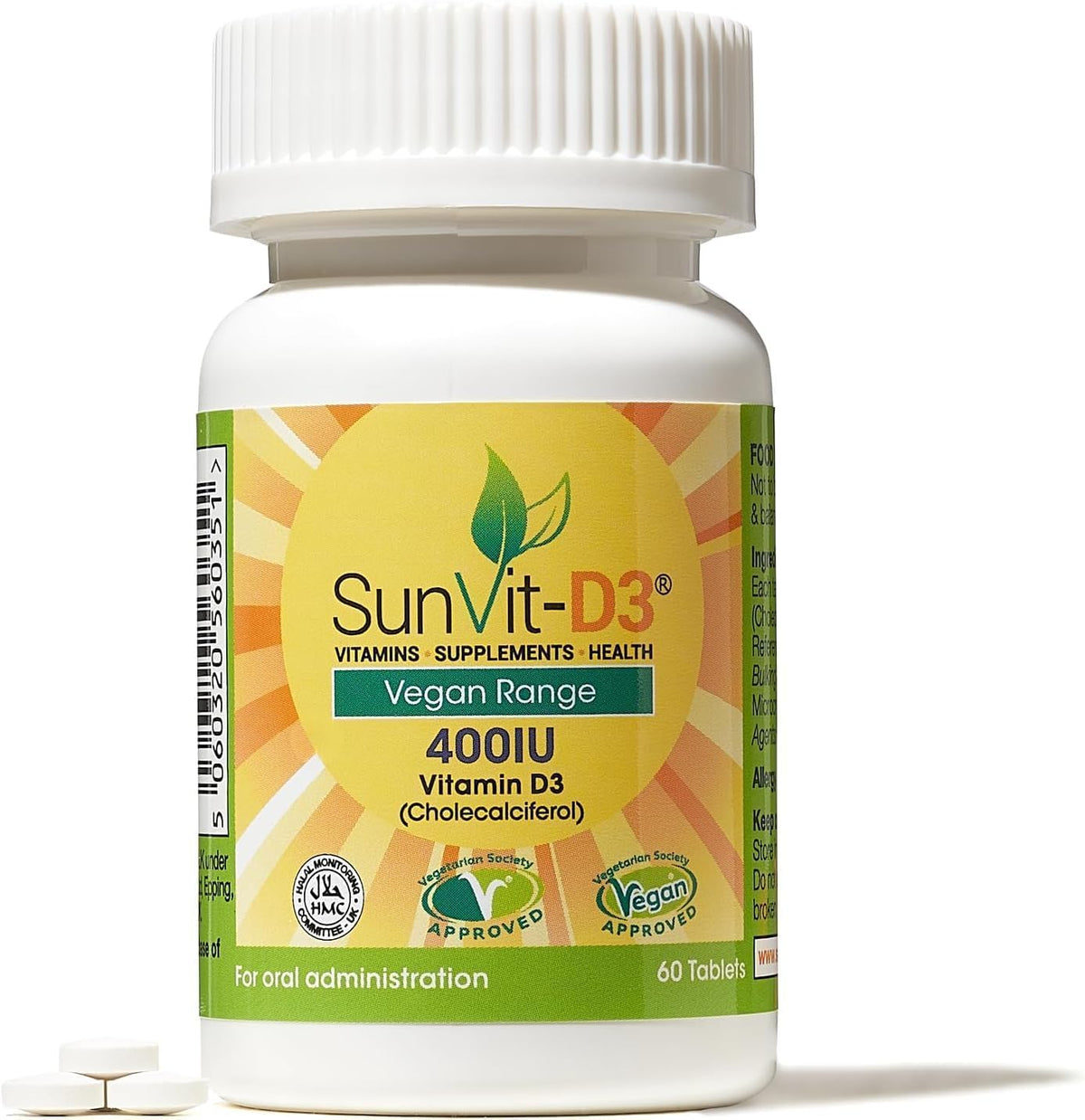 SUNVIT D3 TABS 400IU VEGAN DD0029(60)