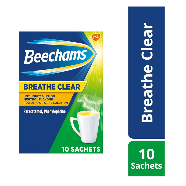 Beechams Breathe Clear Sachets Hot Honey & Lemon Menthol - 10 Sachets