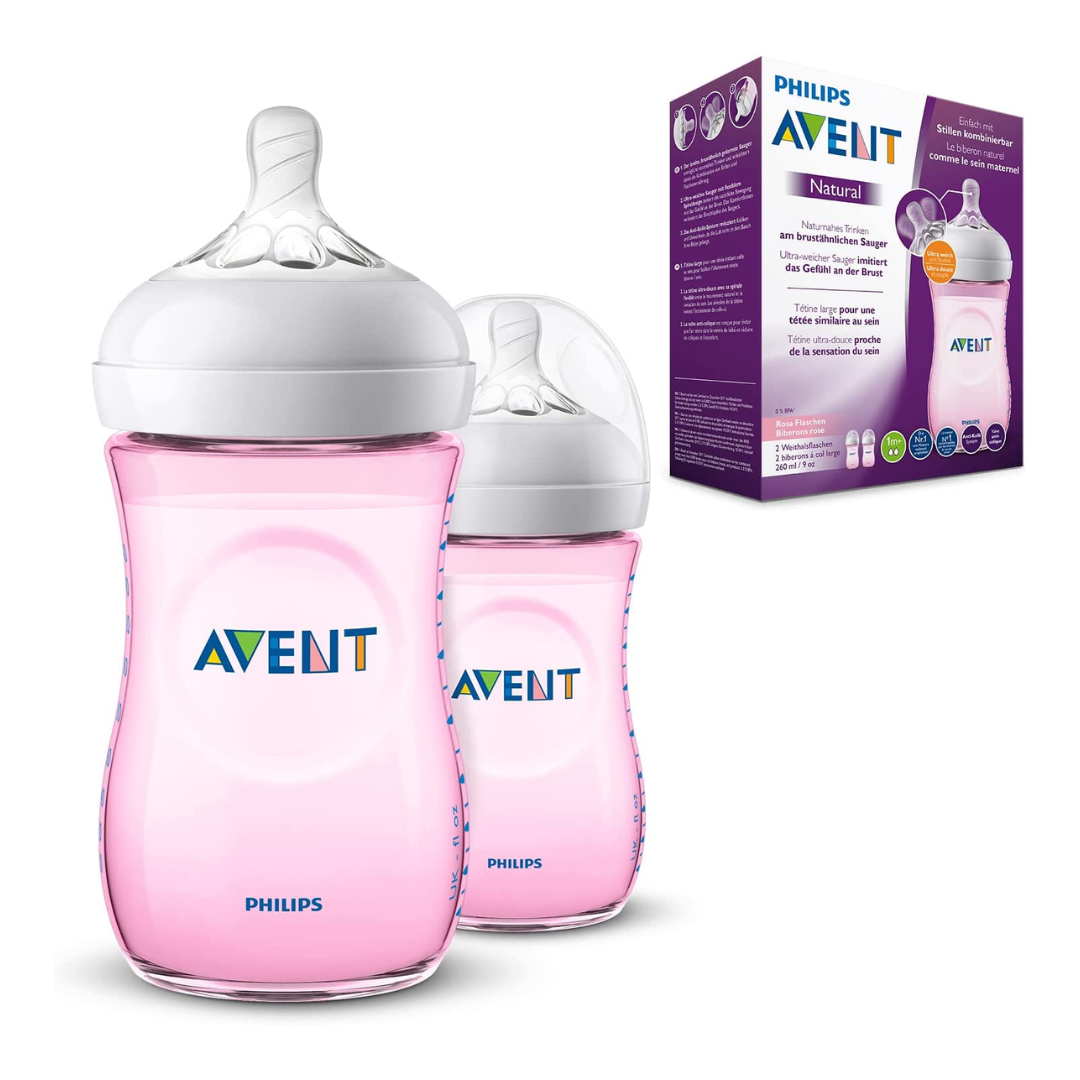 Philips Avent Natural Feeding Bottle 2 Count 260ml Pink Translucent