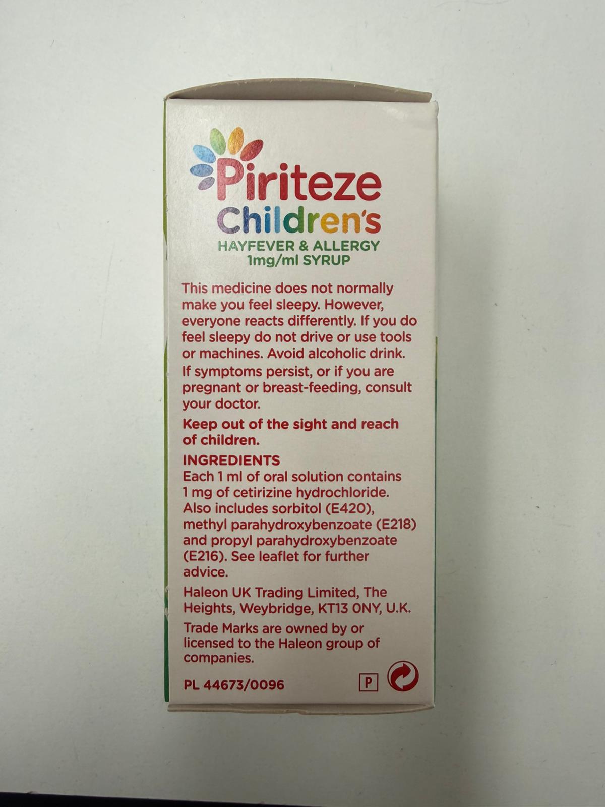 Piriteze Children's Hayfever & Allergy 1mg/ml Syrup 70ml (P)