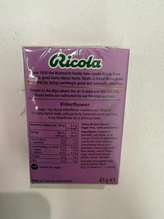 Ricola Sugar Free Elderflower Swiss Herbs 45g