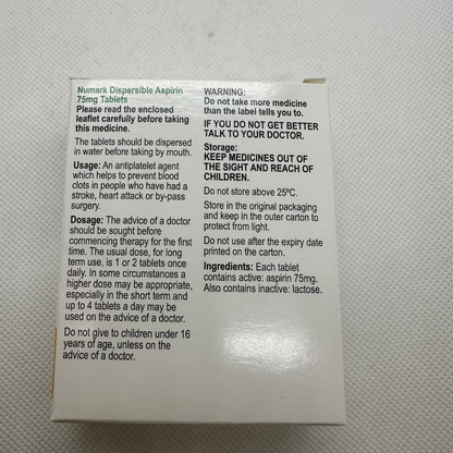 Numark Dispersible Aspirin Tablets 75mg 100 (P)(A)