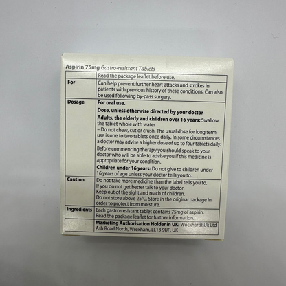 Aspirin 75mg EC Gastro-Resistant Tablets - Pack of 56 (P)(A)