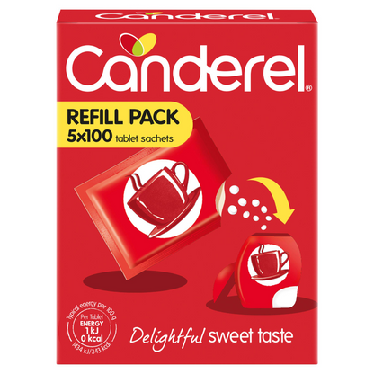 Canderel Low Calorie Sweetener  Refill Pack Tablet Sachets  5*100 (T)
