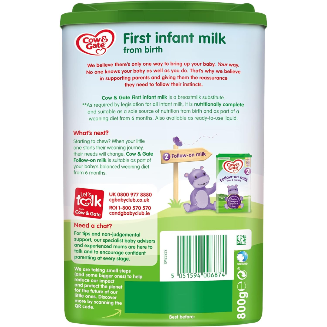Cow & Gate 1 First Infant Baby Milk Powder Formula From Birth, 800g (T)