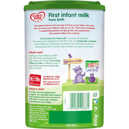Cow & Gate 1 First Infant Baby Milk Powder Formula From Birth, 800g (T)