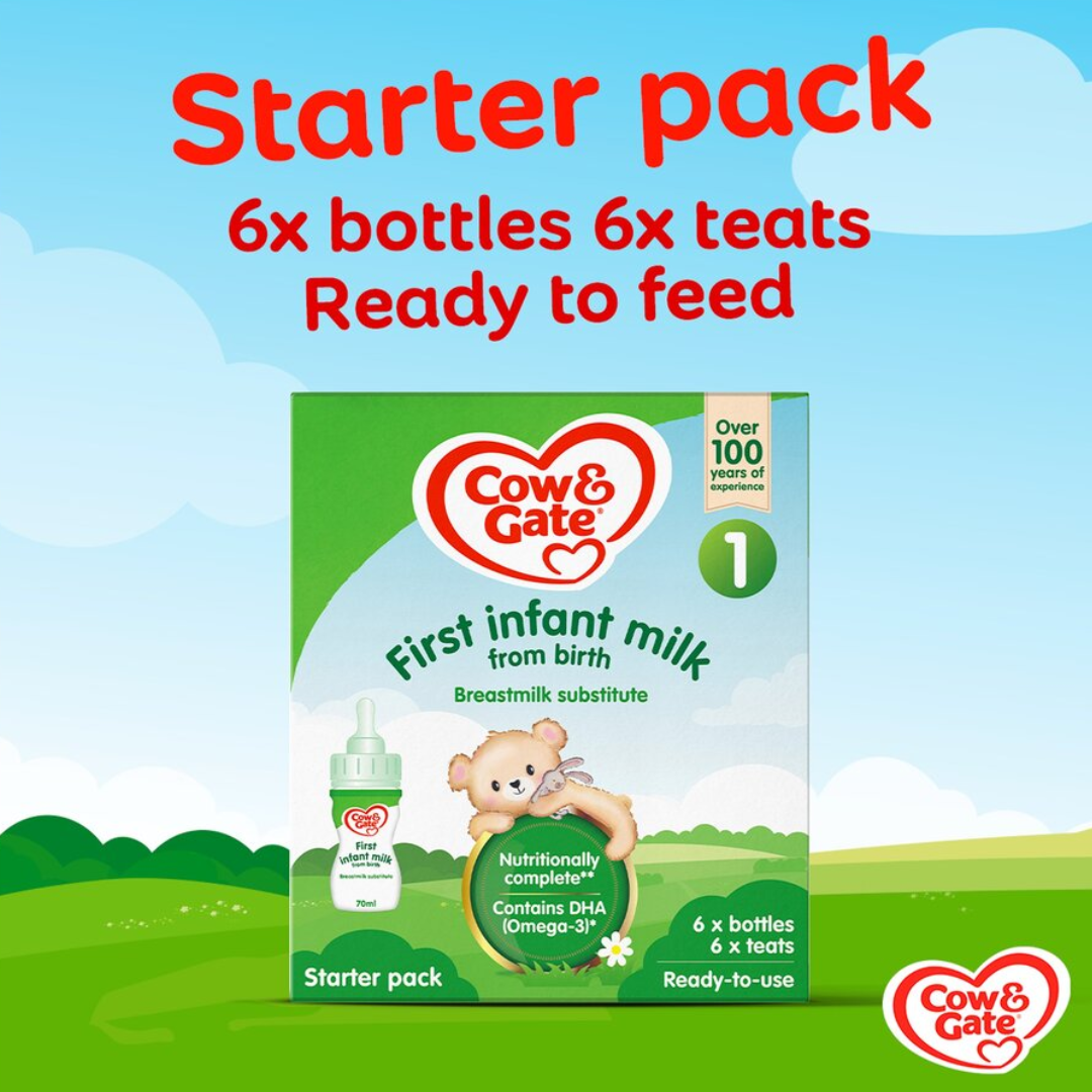 Cow & Gate 1 First Baby Milk Formula Liquid Starter Pack from Birth Ready To Feed 70ML (T)