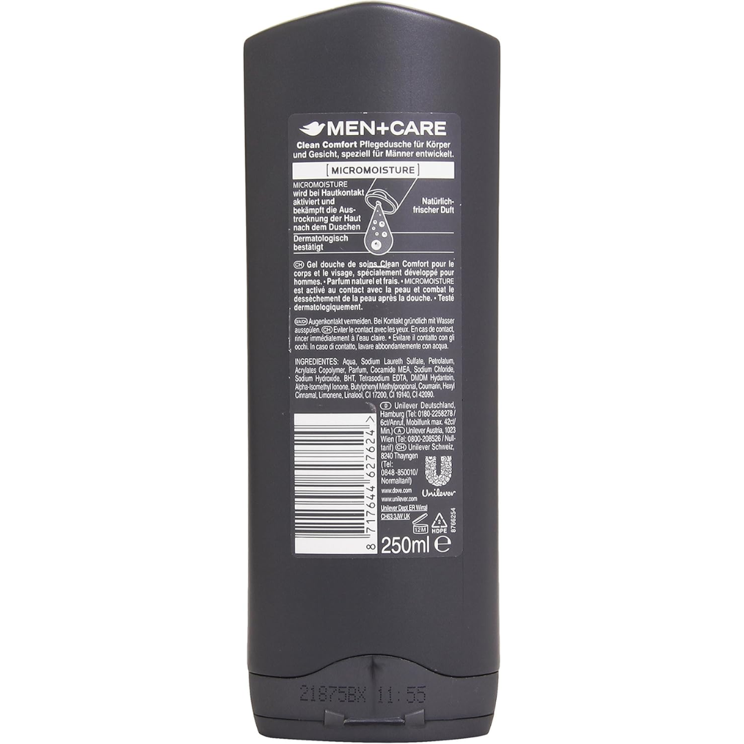 Dove Men Clean Comfort Body & Face Shower Gel 250ml (T)