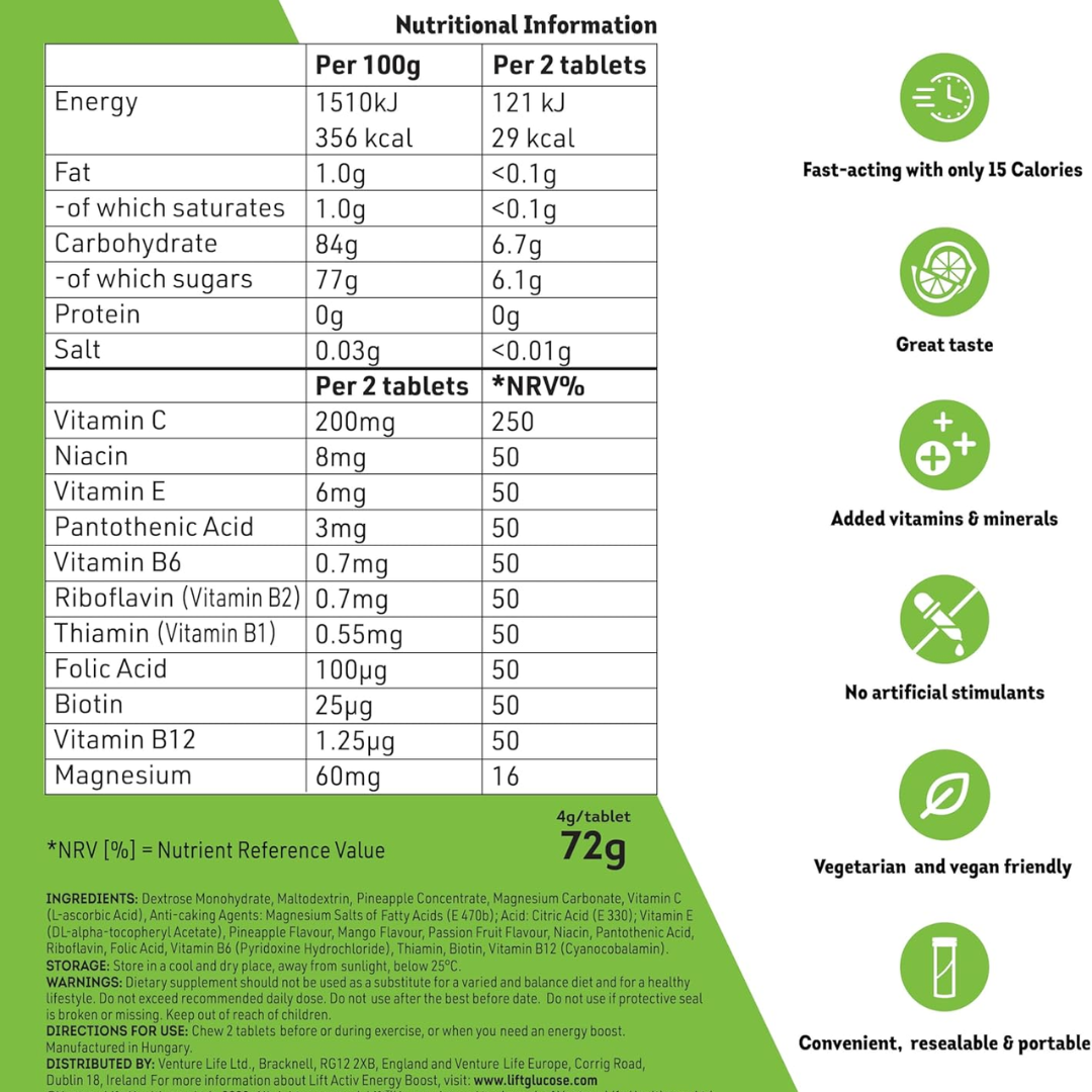 Lift Activ Fruity Tropical Energy Boost Chewable Tablets 18 (T)