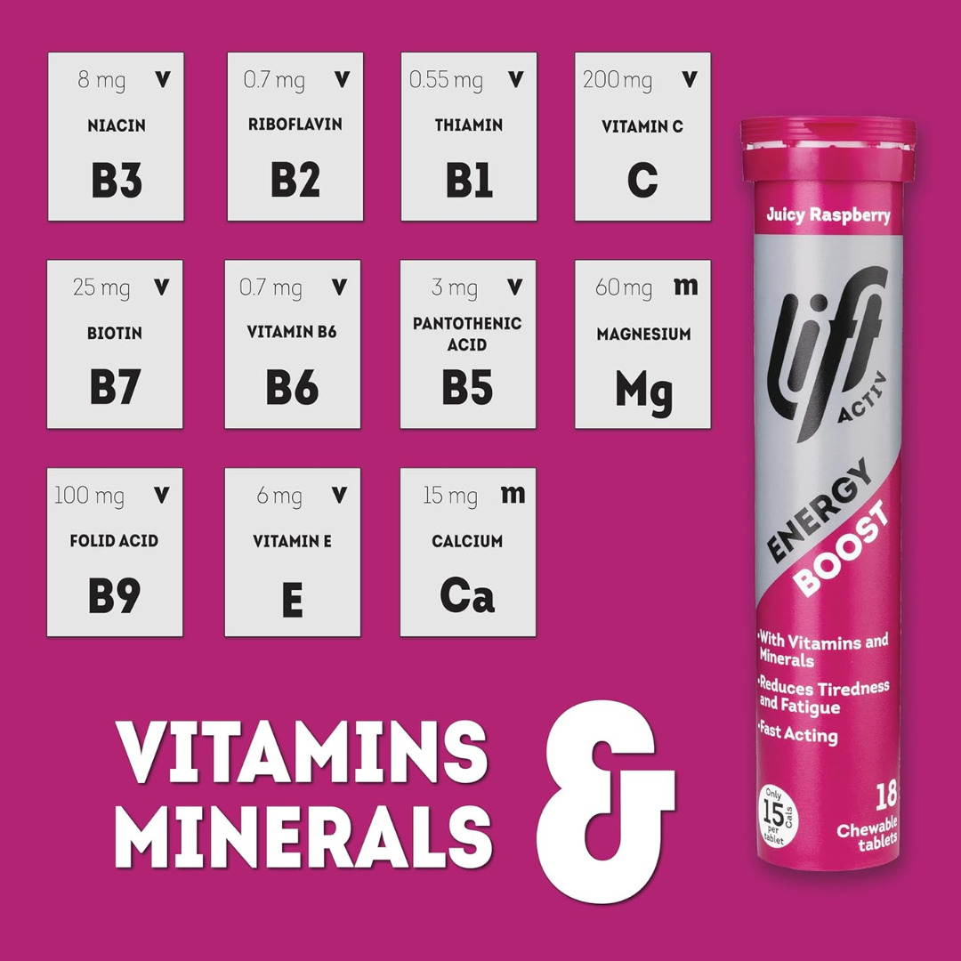 Lift Activ Chewable Energy Tablets Juicy Raspberry  18 (T)