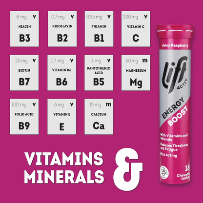 Lift Activ Chewable Energy Tablets Juicy Raspberry  18 (T)