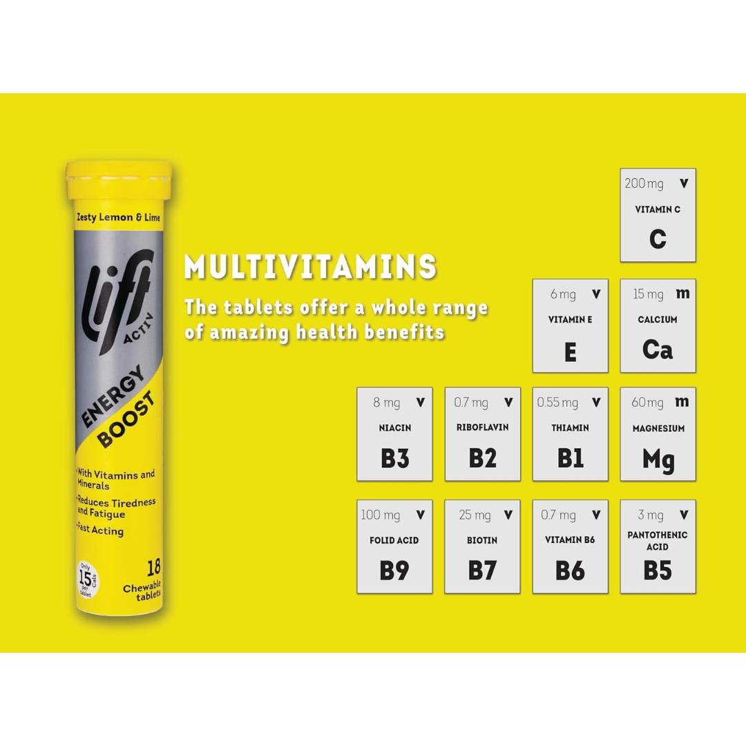 LiftActiv Energy Boost Chewable Tablets - Zesty Lemon & Lime 18s (T)
