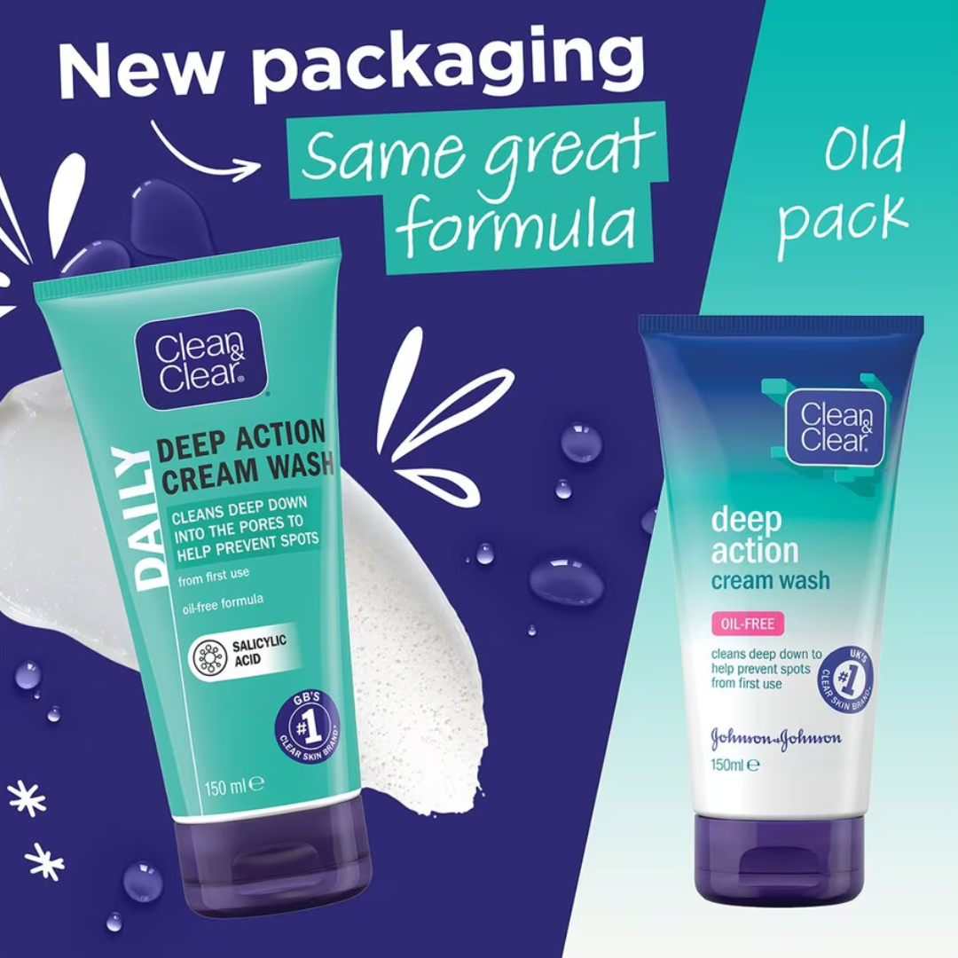 Clean and Clear Deep Action Oil-Free Cream Wash, 150 ml (T)
