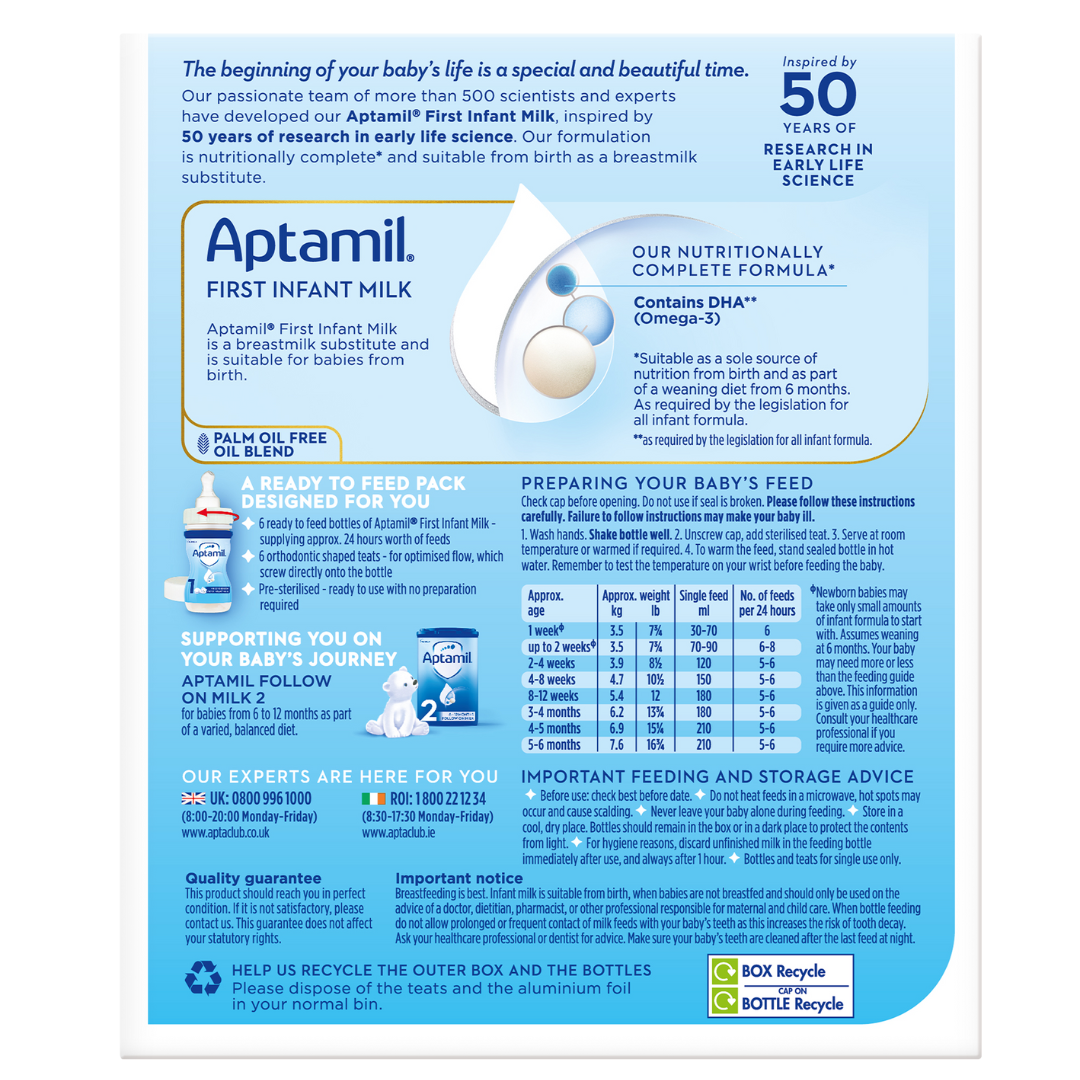 Aptamil 1 First Infant Milk Starter Pack from Birth 6x70ml  (T)