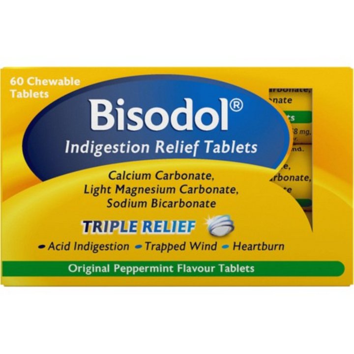 Bisodol Original Peppermint Flavour 60 Chewable Tablets