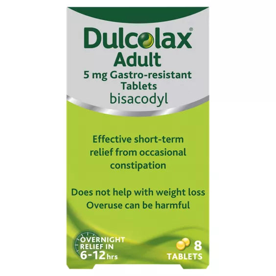 Dulcolax Adult 5 mg Gastro-Resistant Tablets Bisacodyl 8 Tablets