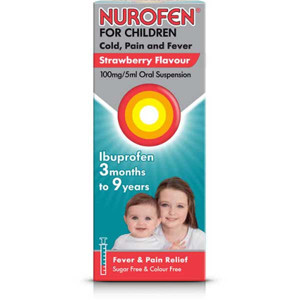 Nurofen for Children Cold, Pain and Fever Strawberry Flavour 100mg/5ml Oral Suspension 100ml
