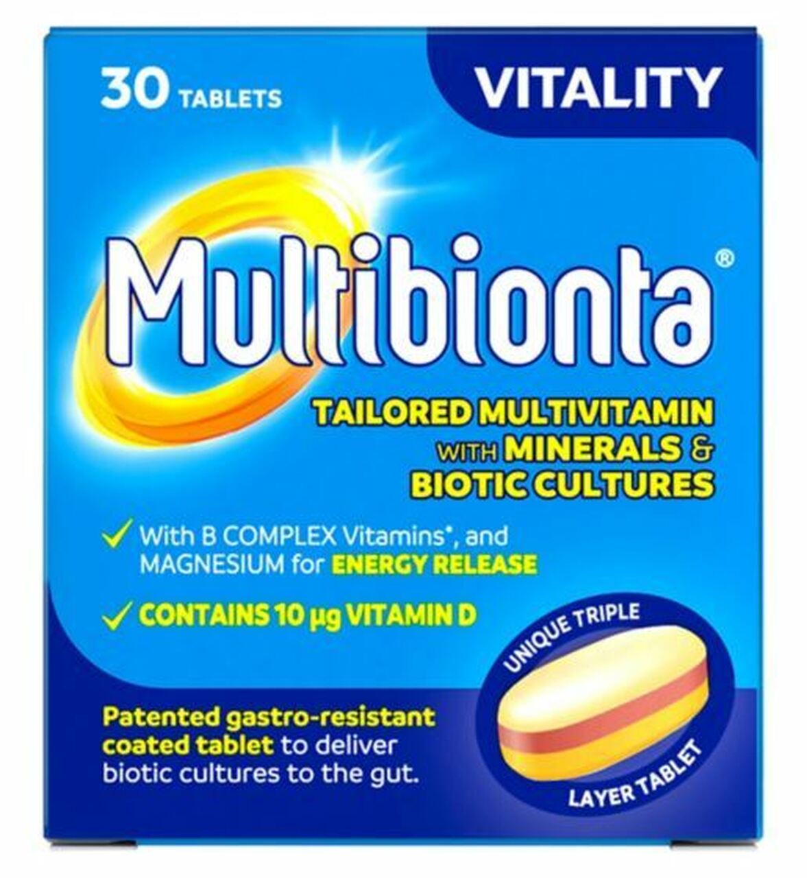 Multibionta Vitality Tailored Multivitamin with Minerals & Biotic Cultures - 30 Tablets