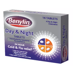 BENYLIN Day & Night Tablets - Cold & Flu Relief - 16 Tablets (P)(N)
