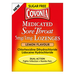 Covonia Medicated Sore Throat Lozenges 5mg/1mg Lemon Flavor (P) (D)