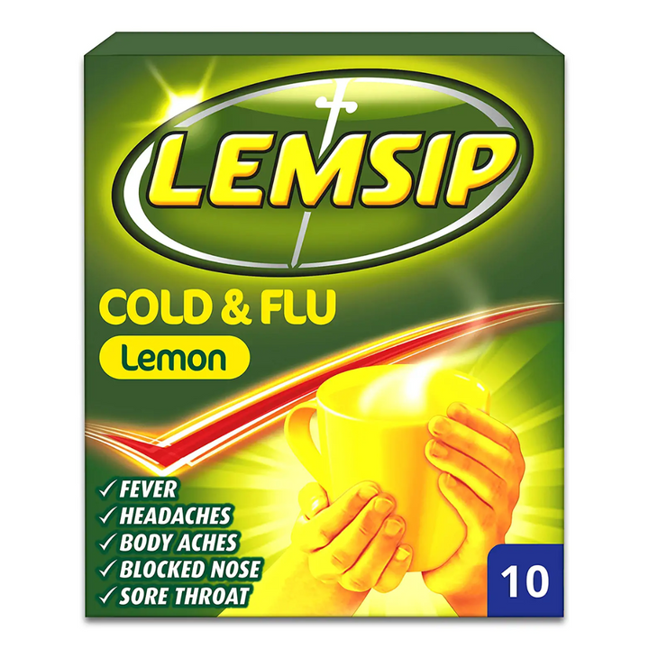 Lemsip Original Strength Cold + Flu Lemon Hot Drink 10 sachets (P)
