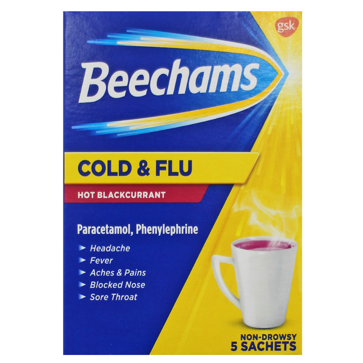 Beechams Cold & Flu Hot Blackcurrant - 5 Sachets