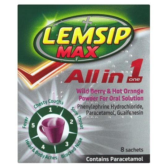 Lemsip Max All in One Wild Berry & Hot Orange 8 Sachets